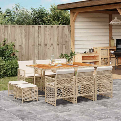 Set da Pranzo da Giardino 11 pz con Cuscini Beige in Polyrattan