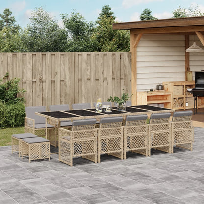 Set da Pranzo da Giardino 15 pz con Cuscini Beige in Polyrattan