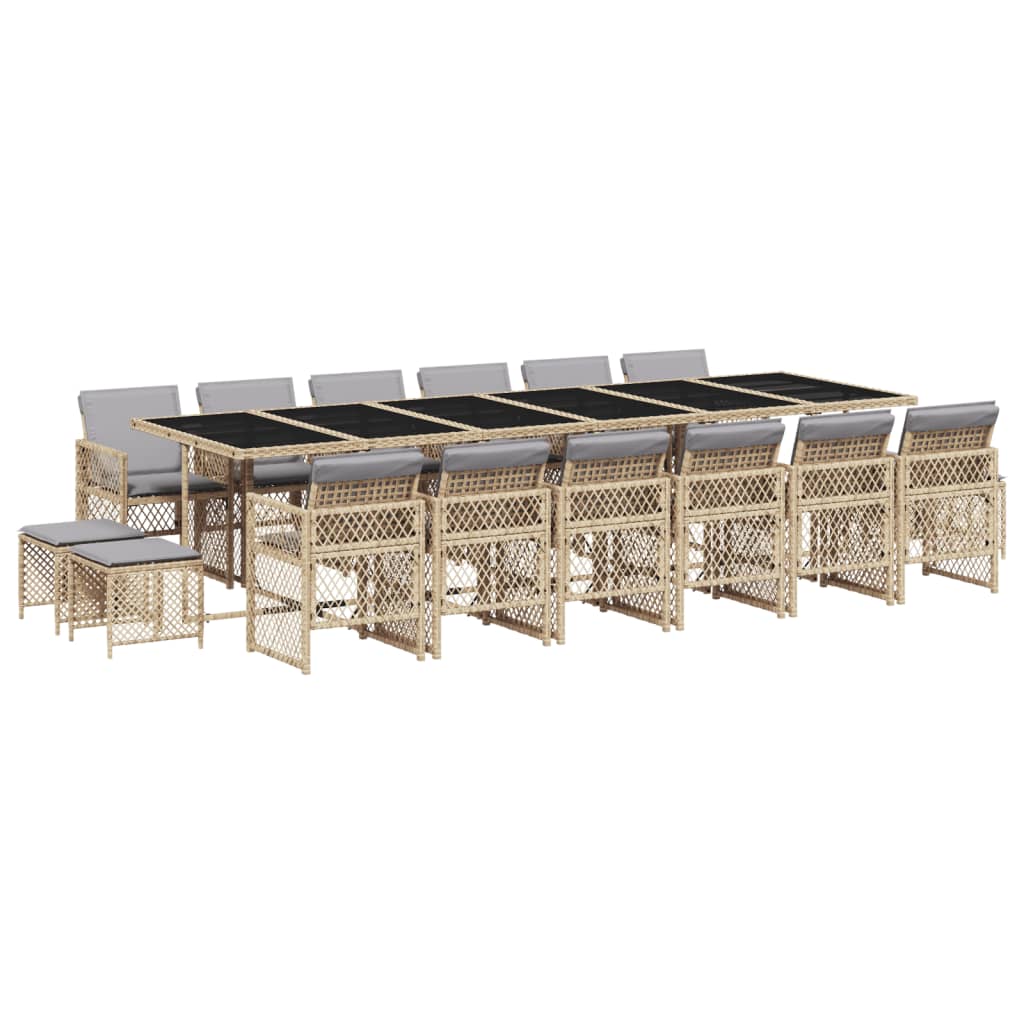 Set da Pranzo da Giardino 17 pz con Cuscini Beige in Polyrattan