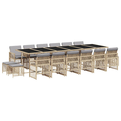 Set da Pranzo da Giardino 17 pz con Cuscini Beige in Polyrattan
