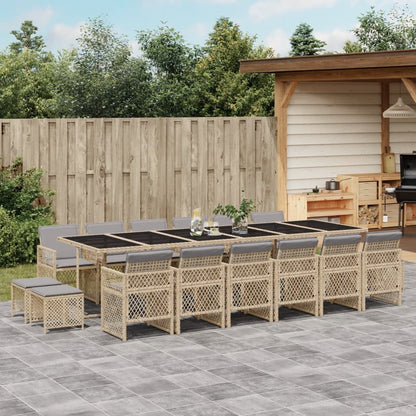 Set da Pranzo da Giardino 17 pz con Cuscini Beige in Polyrattan