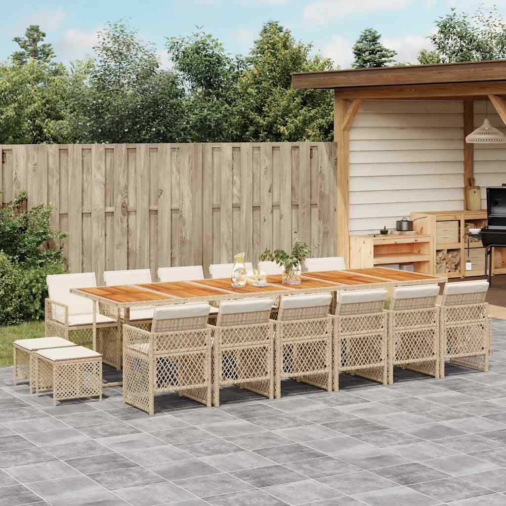 Set da Pranzo da Giardino 17 pz con Cuscini Beige in Polyrattan