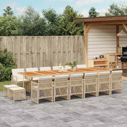 Set da Pranzo da Giardino 17 pz con Cuscini Beige in Polyrattan