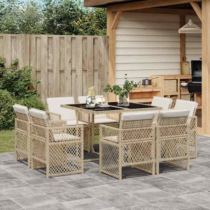 Set da Pranzo da Giardino 9 pz con Cuscini Beige in Polyrattan