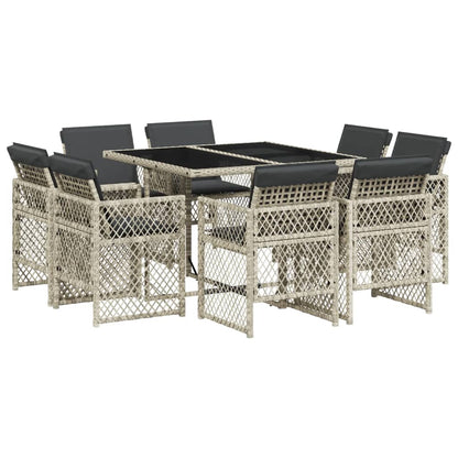 Set Pranzo da Giardino 9pz con Cuscini Grigio Chiaro Polyrattan