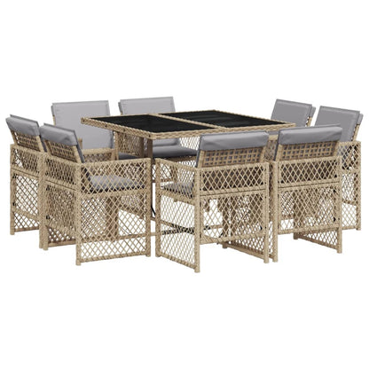 Set Pranzo da Giardino 9 pz con Cuscini Beige Misto Polyrattan
