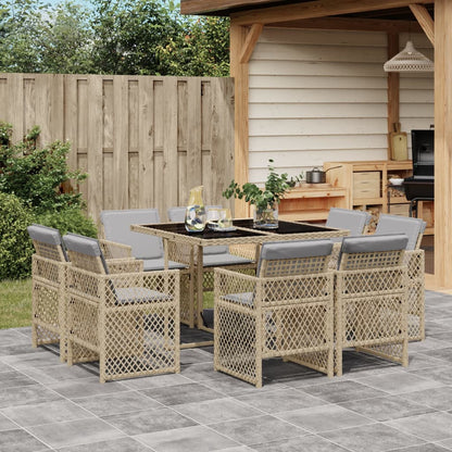 Set Pranzo da Giardino 9 pz con Cuscini Beige Misto Polyrattan