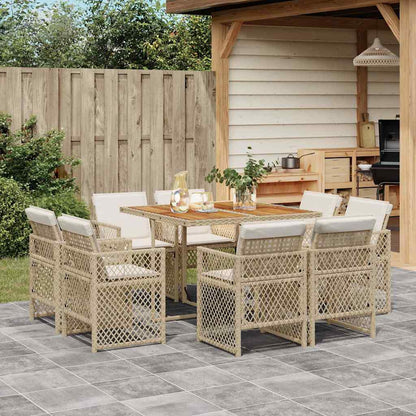 Set da Pranzo da Giardino 9 pz con Cuscini Beige in Polyrattan