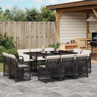 Set da Pranzo da Giardino 11 pz con Cuscini in Polyrattan Nero