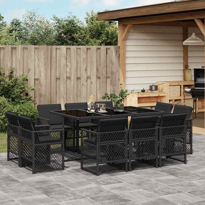 Set da Pranzo da Giardino 11 pz con Cuscini in Polyrattan Nero