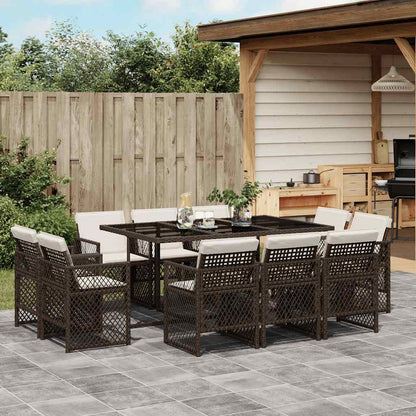 Set da Pranzo da Giardino 11 pz con Cuscini Polyrattan Marrone