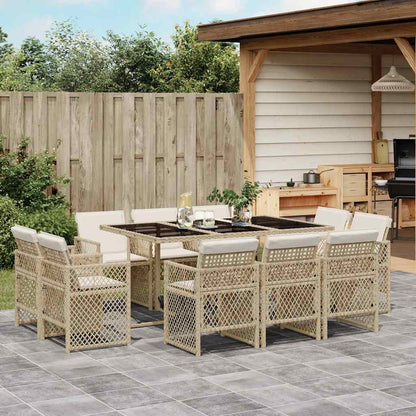 Set da Pranzo da Giardino 11 pz con Cuscini Beige in Polyrattan