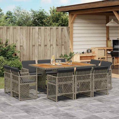 Set da Pranzo da Giardino 11pz con Cuscini in Polyrattan Grigio