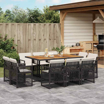 Set da Pranzo da Giardino 11 pz con Cuscini in Polyrattan Nero