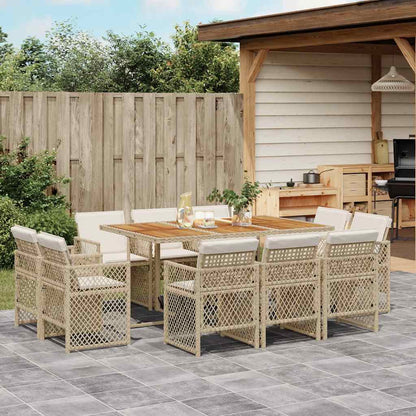 Set da Pranzo da Giardino 11 pz con Cuscini Beige in Polyrattan