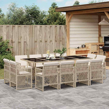 Set da Pranzo da Giardino 13 pz con Cuscini Beige in Polyrattan