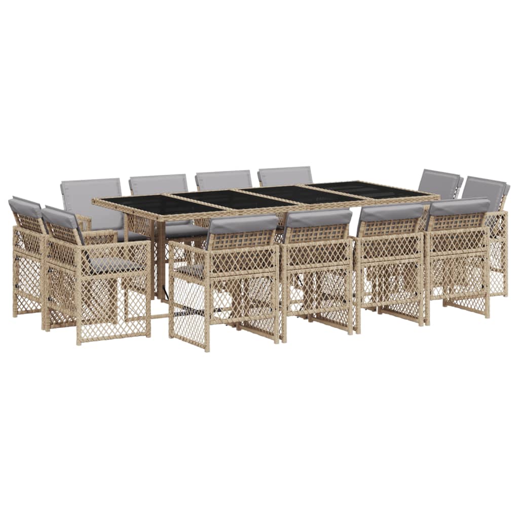 Set Pranzo da Giardino 13 pz con Cuscini Beige Misto Polyrattan