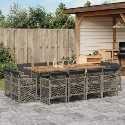Set da Pranzo da Giardino 13pz con Cuscini Grigio in Polyrattan