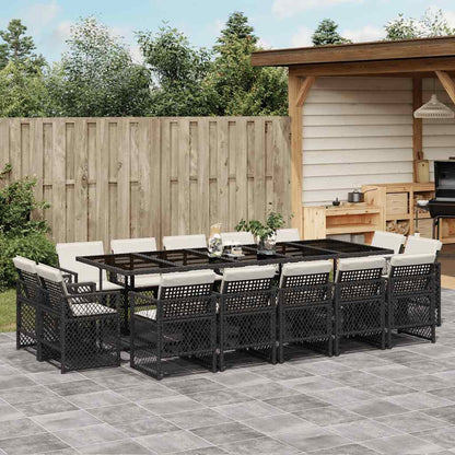 Set da Pranzo da Giardino 15 pz con Cuscini Nero in Polyrattan