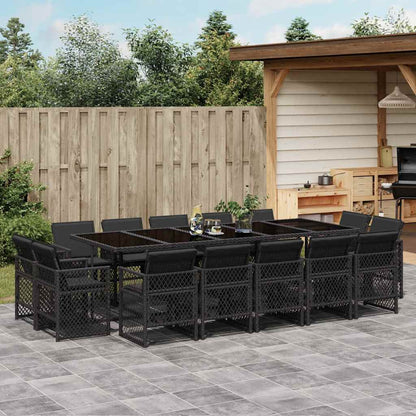 Set da Pranzo da Giardino 15 pz con Cuscini Nero in Polyrattan