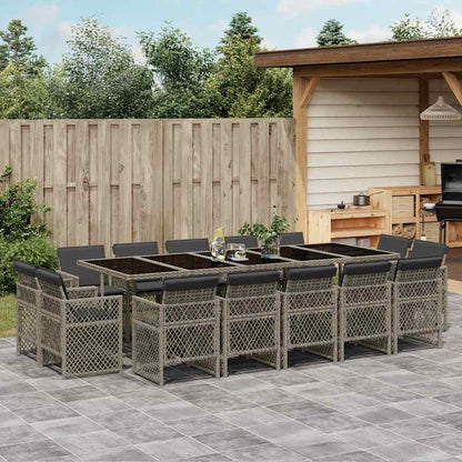 Set da Pranzo da Giardino 15 pz con Cuscini Grigio Polyrattan