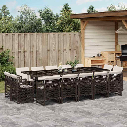 Set da Pranzo da Giardino 15 pz con Cuscini Marrone Polyrattan