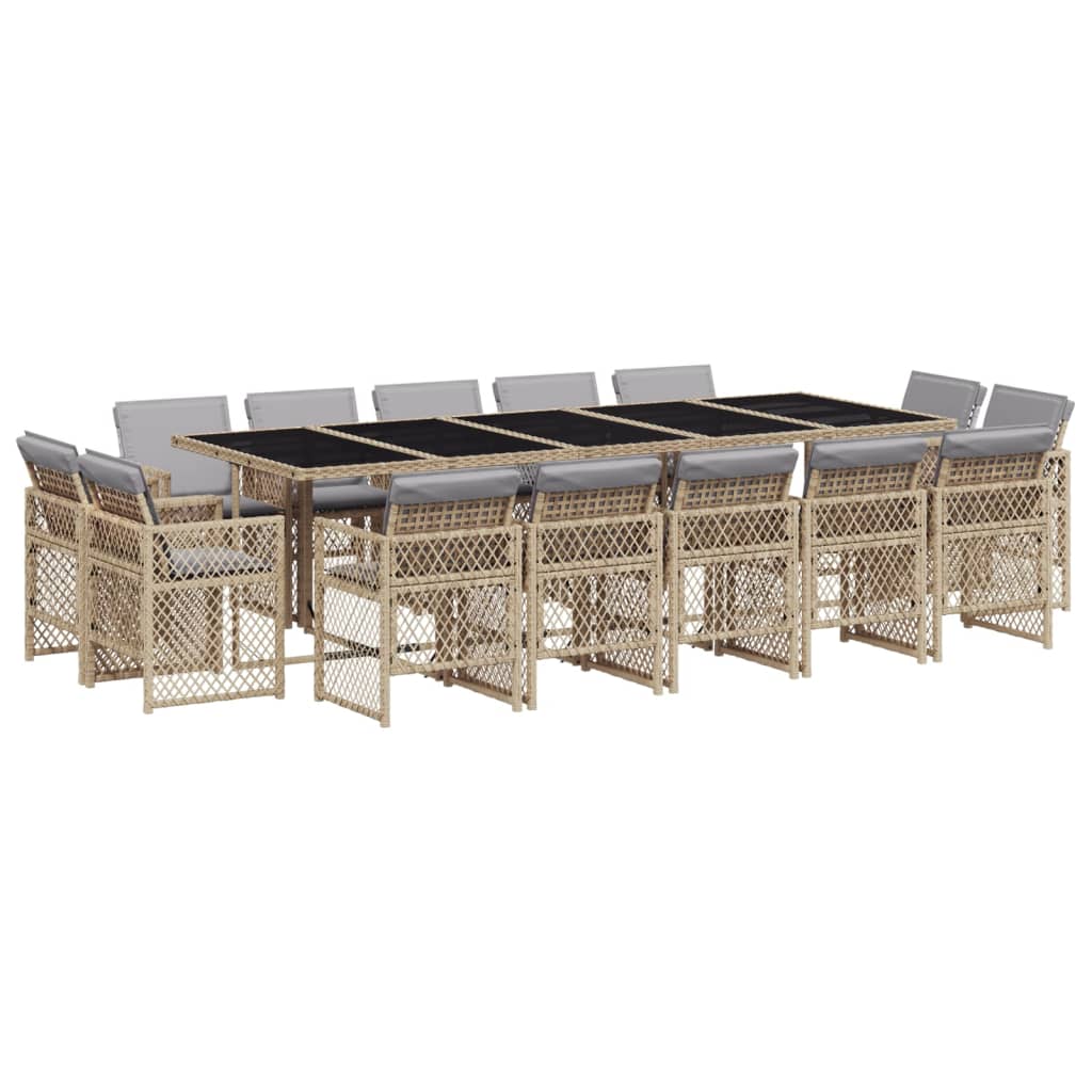Set Pranzo da Giardino 15 pz con Cuscini Beige Misto Polyrattan