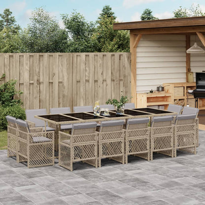 Set Pranzo da Giardino 15 pz con Cuscini Beige Misto Polyrattan