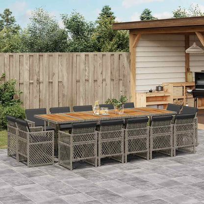 Set da Pranzo da Giardino 15 pz con Cuscini Grigio Polyrattan