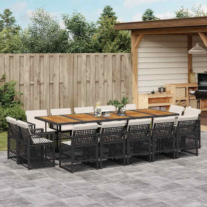 Set da Pranzo da Giardino 15 pz con Cuscini Nero in Polyrattan