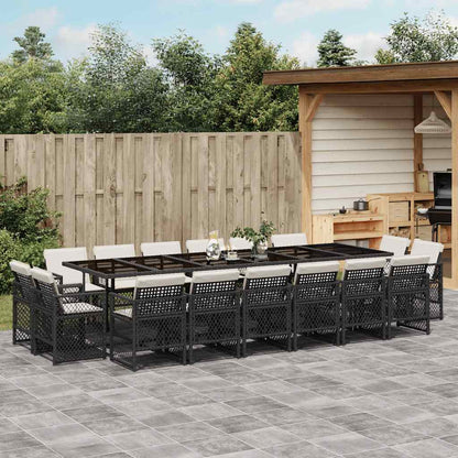 Set da Pranzo da Giardino 17 pz con Cuscini Nero in Polyrattan