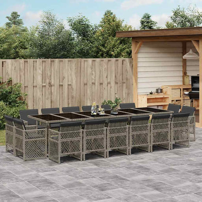 Set da Pranzo da Giardino 17pz con Cuscini Grigio in Polyrattan