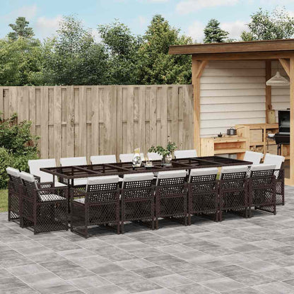 Set da Pranzo da Giardino 17 pz con Cuscini Marrone Polyrattan