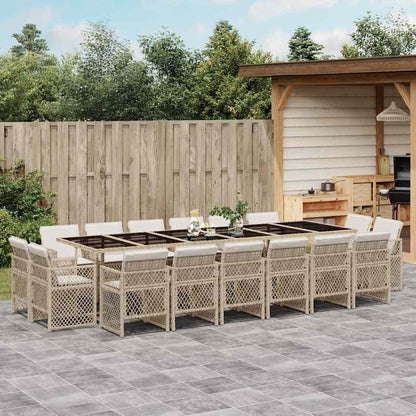 Set da Pranzo da Giardino 17 pz con Cuscini Beige in Polyrattan