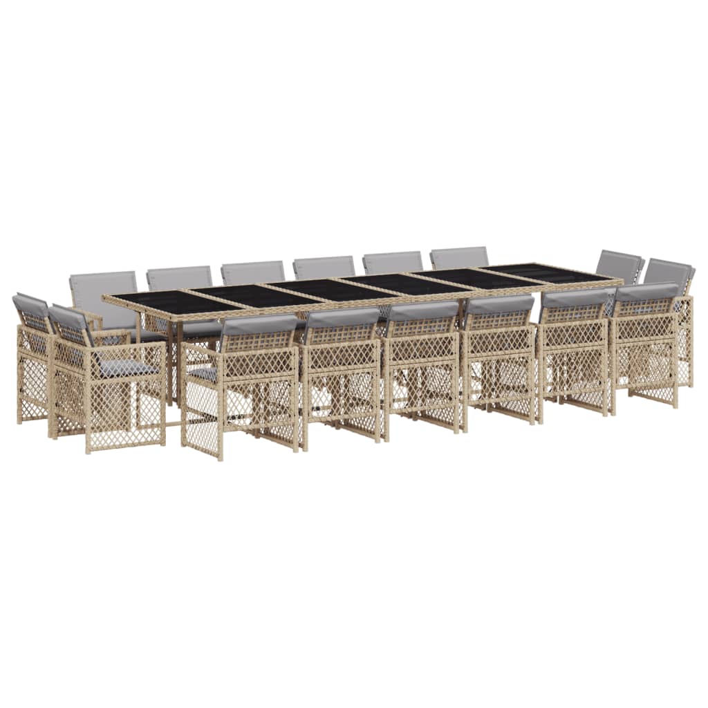 Set Pranzo da Giardino 17 pz con Cuscini Beige Misto Polyrattan