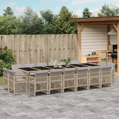 Set Pranzo da Giardino 17 pz con Cuscini Beige Misto Polyrattan