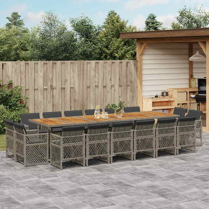 Set da Pranzo da Giardino 17pz con Cuscini Grigio in Polyrattan
