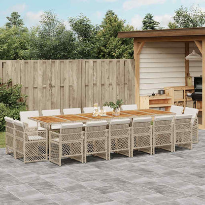 Set da Pranzo da Giardino 17 pz con Cuscini Beige in Polyrattan