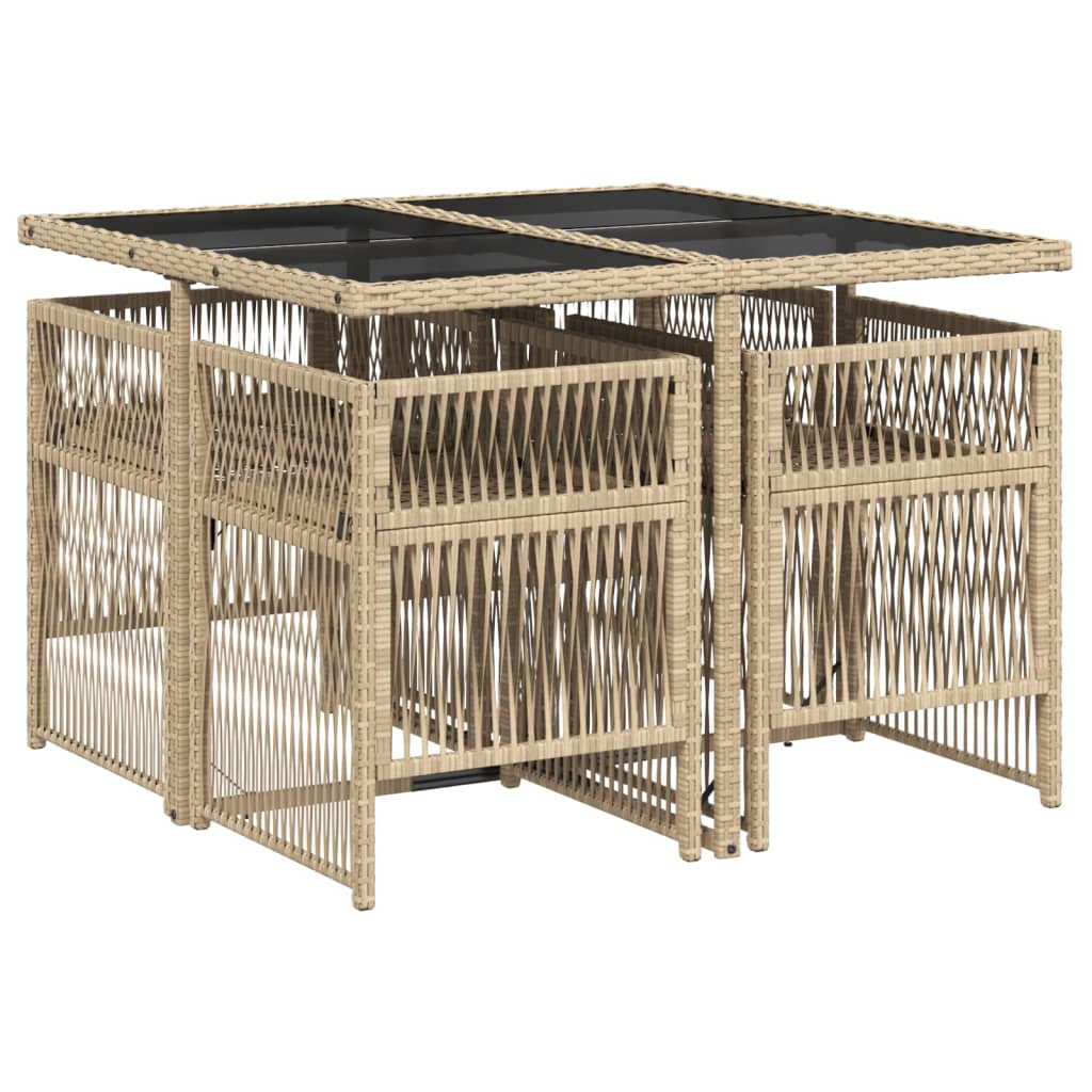 Set Pranzo da Giardino 5 pz con Cuscini Beige Misto Polyrattan
