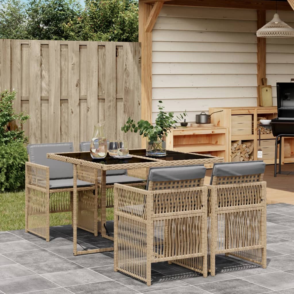 Set Pranzo da Giardino 5 pz con Cuscini Beige Misto Polyrattan