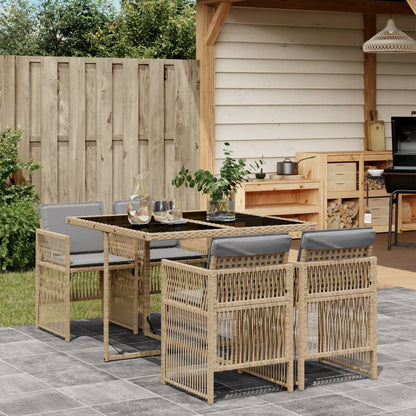 Set Pranzo da Giardino 5 pz con Cuscini Beige Misto Polyrattan