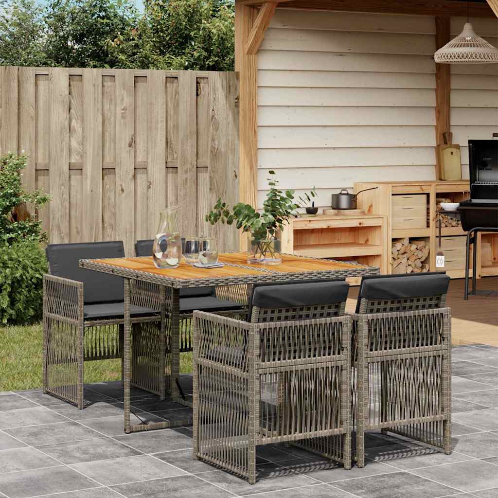 Set da Pranzo da Giardino 5 pz con Cuscini in Polyrattan Grigio