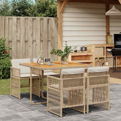 Set da Pranzo da Giardino 5 pz con Cuscini Beige in Polyrattan