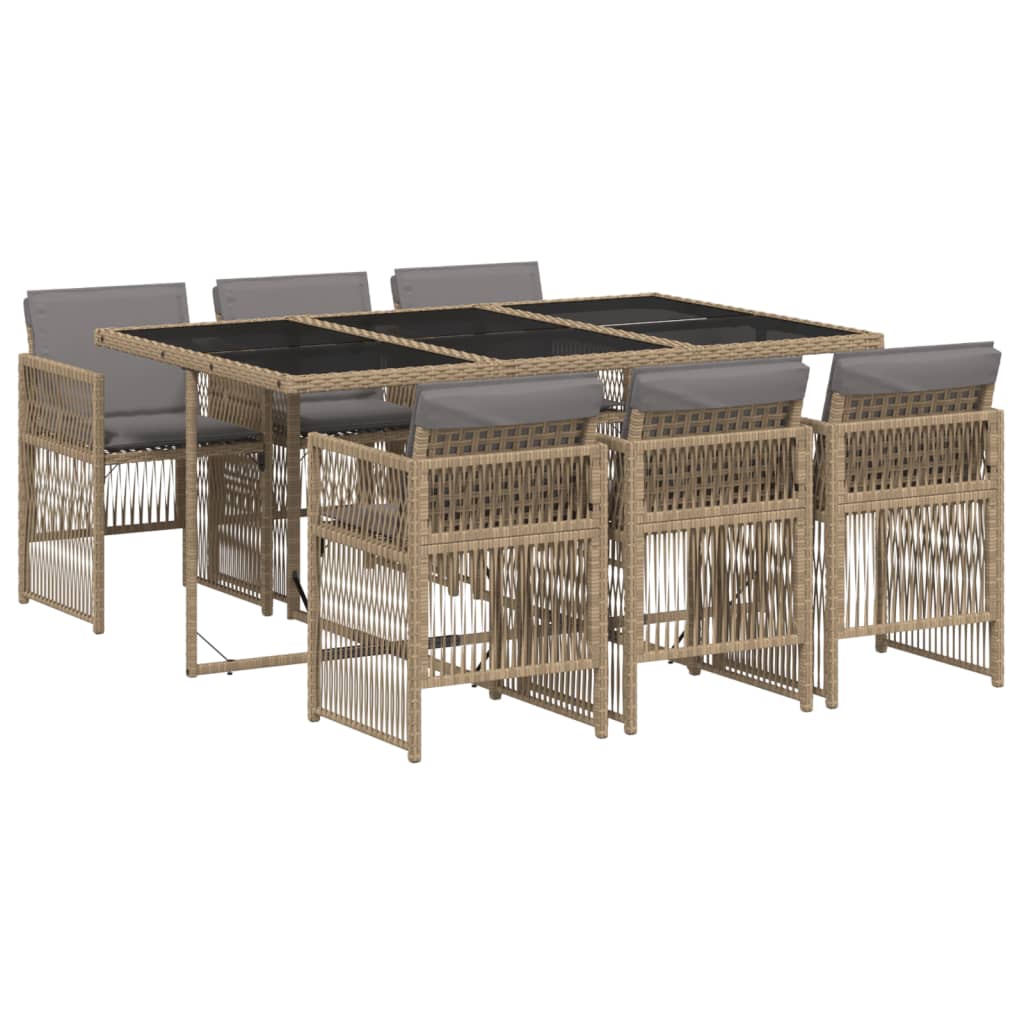 Set Pranzo da Giardino 7 pz con Cuscini Beige Misto Polyrattan