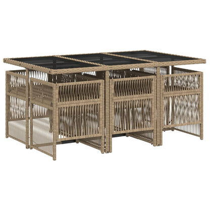 Set Pranzo da Giardino 7 pz con Cuscini Beige Misto Polyrattan