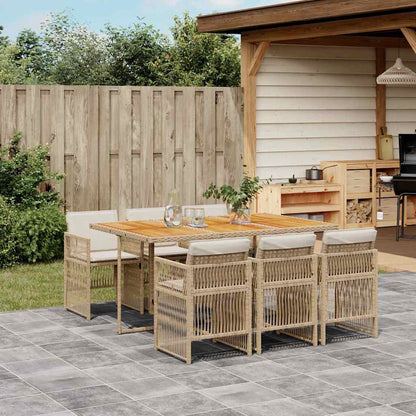 Set da Pranzo da Giardino 7 pz con Cuscini Beige in Polyrattan