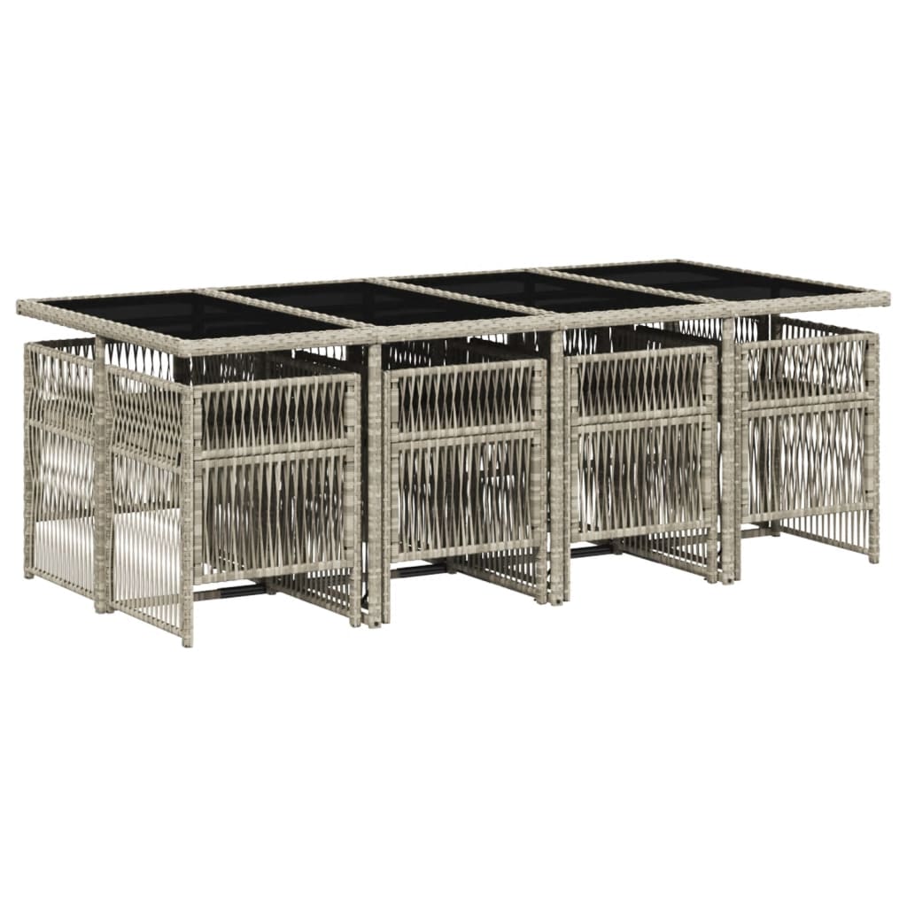 Set Pranzo da Giardino 9pz con Cuscini Grigio Chiaro Polyrattan