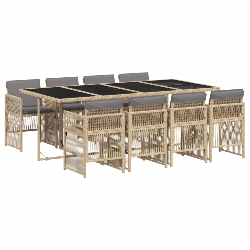 Set Pranzo da Giardino 9 pz con Cuscini Beige Misto Polyrattan