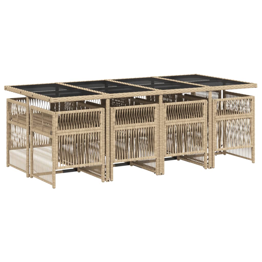 Set Pranzo da Giardino 9 pz con Cuscini Beige Misto Polyrattan