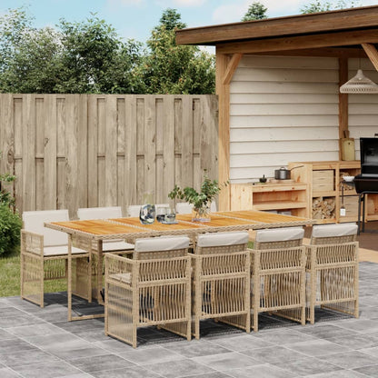 Set da Pranzo da Giardino 9 pz con Cuscini Beige in Polyrattan